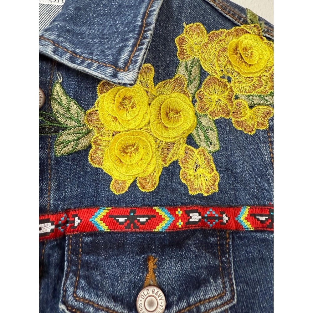 Two Tequilla Sisters Embroidered Denim Jacket M Flowers Bee Design Jean Jacket - Picture 4 of 8